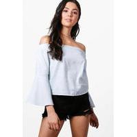 Flute Sleeve Chambray Top - blue