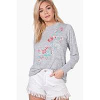 Floral Embroidered Print Knitted Tunic - grey