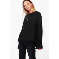 flare sleeve chunky knit jumper black