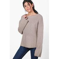 Flare Sleeve Chunky Knit Jumper - dove