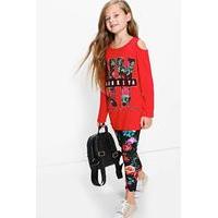Floral Print NY Tee & Legging Set - red