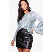 Flared Sleeve Pleated Top - duck egg blue