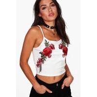 Floral Embroidered Crop Top - white