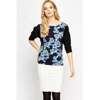 Flower Print Front Contrast Top