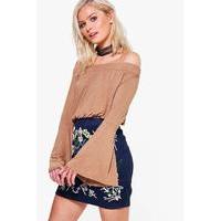 Flare Sleeve Bardot Crop - camel