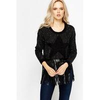 Fluffy Front Star Fringed Jumper