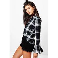 Flute Sleeve Check Shirt - black