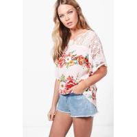 Floral Lace Panel Top - pink