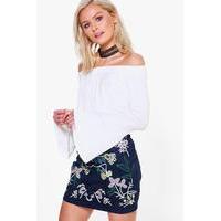 Flare Sleeve Bardot Crop - cream