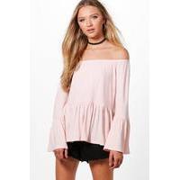 Flare Sleeve Peplum Top - blush