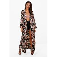 Floral Maxi Kimono - black