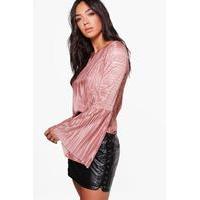 Flared Sleeve Pleated Top - blush