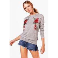 floral embroidered jumper grey