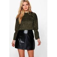 Flare Sleeve Crop Sweat - khaki