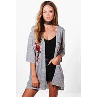 Floral Embroidered Kimono Cardigan - grey