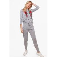 Floral Applique Knitted Loungewear Set - grey