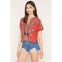 Floral-Embroidered Peasant Top