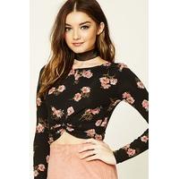 Floral Twist-Front Crop Top