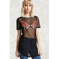 Floral Embroidered Mesh Top