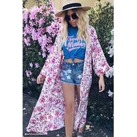 Floral Print Satin Kimono