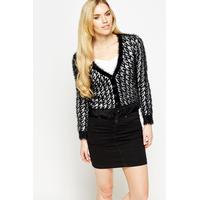 Fluffy Metallic Houndstooth Print Cardigan