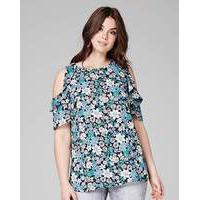Floral Ruffle Cold Shoulder Blouse