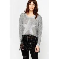 Fluffy Front Star Fringed Jumper