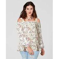 Floral Cold Shoulder Top with 3/4 Sleeve