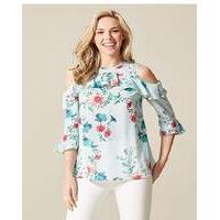 floral print ruffle cold shoulder blouse