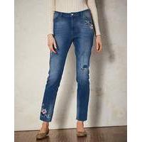 Floral Embroidered Straight Leg Jeans Re