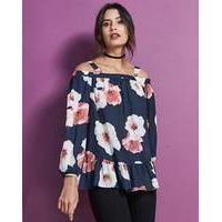 Floral Cold Shoulder Top with Frill Hem