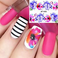 flower pattern nail water decals transfer sticker romantic blue red pa ...