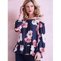 floral cold shoulder top with frill hem