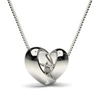 flush setting round diamond heart pendant