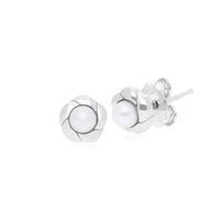 Floral Sterling Silver Pearl 6mm Stud Earrings