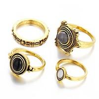 Flower Multi Finger Ring Vintage Luxury Ring Sets for Women Gold Silver Plated(4pcs/set)