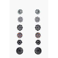 Floral Stone Stud 6 Earring Set - multi
