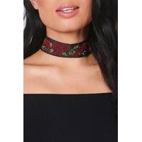 Floral Embroidered Choker - black