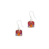 floral earrings mixed petals square drop silver small