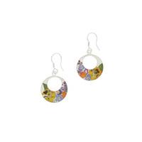 floral earrings mixed double round drop silver medium