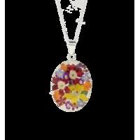 Floral Necklace Mixed Bright Oval Silver Large