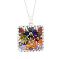 Floral Necklace Mixed Colours Square Silver Large