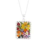 Floral Necklace Mixed Rectangle Silver Large