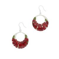 Floral Earrings Red Double Round Drop Silver Large