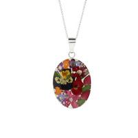 floral necklace mixed petals oval silver large