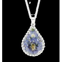 Floral Necklace Blue Teardrop Silver Large