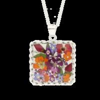 Floral Necklace Mixed Bright Square Silver Large