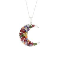 floral necklace mixed colours crescent silver large