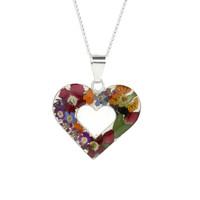 floral necklace mixed double heart silver large