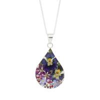 Floral Necklace Purple & Blue Teardrop Silver Large